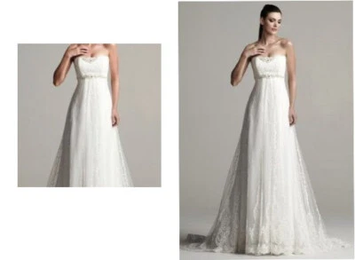 Kitty Chen Bella Wedding Dress 12 Ivory Beaded Lace Goddess Sheath Column - Image 1 of 4