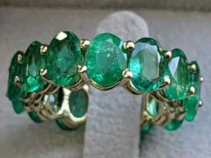 2Ct Oval Emerald Lab Created Diamond Eternity Wedding Band 14k Yellow Gold FN - Picture 1 of 9