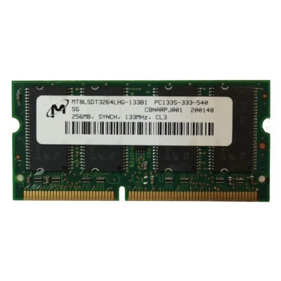 Micron 256MB SD SO-DIMM PC133S-333-542 133 MHz Memory RAM MT8LSDT3264HG-133C2 - Image 1 of 3