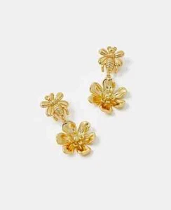 Ann Taylor $49.50 Signature Bee & Flower Incised Goldtone Drop Earrings NWT - Picture 1 of 1
