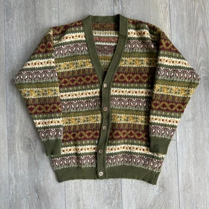 Vintage 80er Jahre Damen Strick Cardigan gestreift grün braun erdfarben groß " - Bild 1 von 7