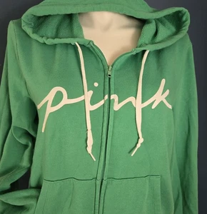 Victoria's Secret PINK Perfect Full Zip Hoodie Sweatshirt Grün Weiß XXL - Bild 1 von 5