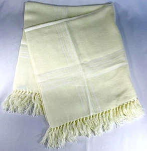Vintage Churchill Weavers gewebte empfangende Babydecke gelb weiß Fransen Neu aus altem Lagerbestand - Bild 1 von 3