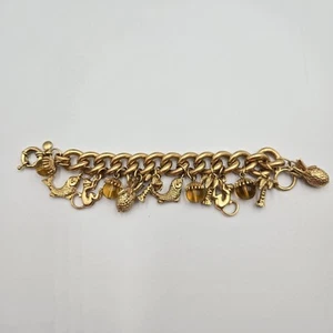  J CREW GOLDFARBEN TROPISCHE AFFEN PALMEN FISCHE CHARMS ARMBAND 7,5" - Bild 1 von 9
