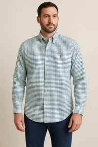 Ralph Lauren XL Button Down Shirt Green Blue Check Plaid Long Sleeve Classic Fit - Picture 1 of 7