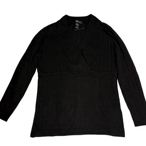 Style & Co Women’s Sweater Medium Black Ribbed Long Sleeve Deep V-Neck Knit Top - Picture 1 of 8