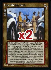 Lot of 2 cards: Free States Rant [FN set] - VTES card - Imagen 1 de 3
