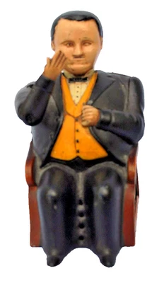Vintage Reproduction Cast Iron Tammany Bank-Man-Book Of Knowledge Little Fat Man - Image 1 of 4