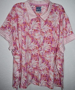 MUKLUKS 2Xp Soft Stretch Top Pink Tropical Print Button Front Shirt Short Sleeve - Picture 1 of 18