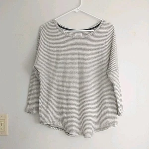 Top Lou & Grey Mujer M Blanco Gris Rayas 100% Lino Manga 3/4 Cuadrado Náutico - Imagen 1 de 8