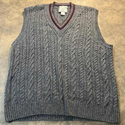 Jos A 银行毛衣背心男式 2XL 灰色意大利纱美利奴羊毛混纺电缆针织 — 第 1/4 张图片