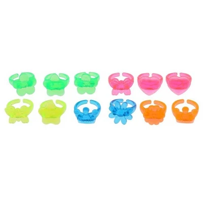 12pcs Mixed Color Kids Plastic Rings Jewelry Pretend Play Toys - Image 1 of 4