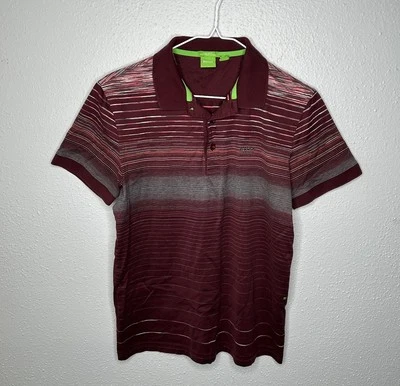 Hugo Boss Mens Size XS Maroon Striped Collared Cotton Polo Shirt - Image 1 of 4