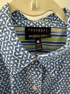 Foxcroft 12P blau weiß faltenfrei geformte geknöpfte Hemdbluse 40 Zoll Brustumfang - Bild 1 von 5