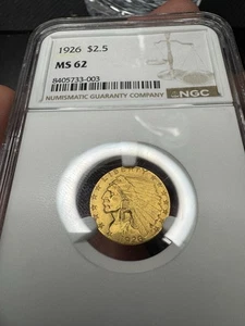 1926 INDIAN HEAD $2.5 QUARTER EAGLE GOLD NGC MS62 - Picture 1 of 2
