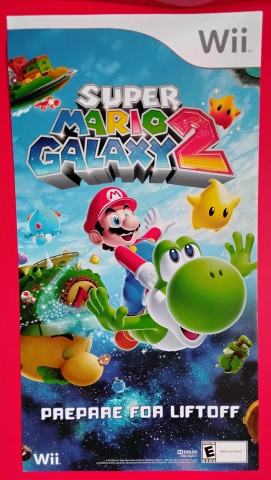 Редкий настенный плакат 2010 Nintendo Wii Super Mario Galaxy 2 22x11,75 дюйма, новый - Изображение 1 из 1