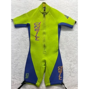 O'Neill Vintage Neon Green Blue Wetsuit Springsuit Shorty Surf Made in USA Large - Picture 1 of 7