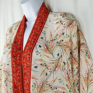 Cárdigan Max Studio Open Kimono Encubrimiento Talla M Rojo Crema Floral Boho Ligero - Imagen 1 de 6