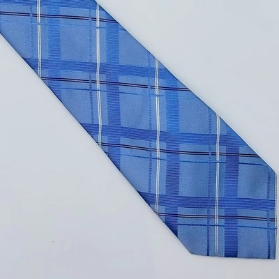 Donald J Trump Signature Collection Mens Neck Tie 100% Silk Blue Plaid Gold Bar - Image 1 of 4