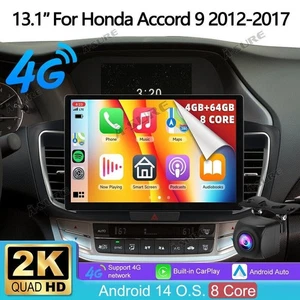 13.1" 2K Screen CarPlay For Honda Accord 9 2013-2017 Android 14 Stereo Radio+AHD - Picture 1 of 23