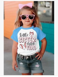 Baseball Sister Raglan  T-Shirt Toddler Little Sister Biggest Fan Summer Top Tee - Picture 1 of 12