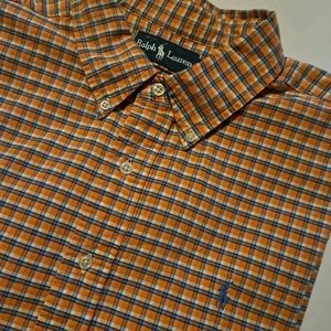 Ralph Lauren Mens Button Down Shirt XXL Orange Plaid Long Sleeve Blue Pony - Picture 1 of 13