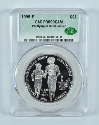 1995-P Paralympic Running Commemorative Silver Dollar PR69 DCAM CAC CACg *6837 - Image 1 of 4