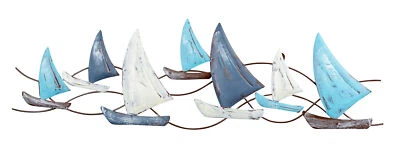 Wanddeko L74cm Segelboot Wandbild Blau Grau Weiß Maritim Wandbild Metalldeko - Bild 1 von 4