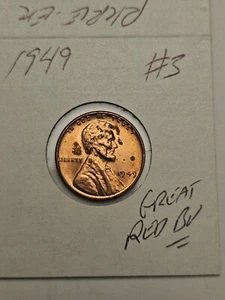wheat penny 1949 GREAT RED BU 1949-P LOT #3 LINCOLN CENT NICE UNC RED LUSTER - Picture 1 of 3
