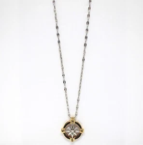Collana Zancan a Catena in Oro Bianco 18k con Rosa dei Venti e Diamanti Neri - Foto 1 di 2