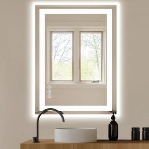 Anti-Fog LED Lighted Mirror for Bathroom Make Up,Dimmable,Wall Mounted Rectangle - Picture 1 of 19