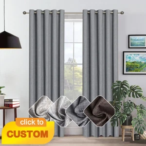 Textured Plain Blockout Curtain Phoenix Eyelet Curtain Panel Drape Bedroom - Picture 1 of 21