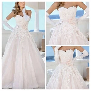 Rosa Brautkleid Hochzeitskleid Ivory Blumen Spitze Übergröße 32-60 Taillenband - Bild 1 von 6