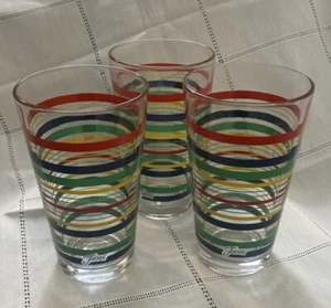 Fiesta Glasses Homer Laughlin Set of 3Red Green Yellow Dark Blue Stripes 16 Oz - Picture 1 of 3