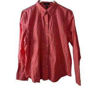 CHAPS Women's Classic Shirt Blouse Top XL Button Up Pink Windowpane 100% Cotton - Picture 1 of 10