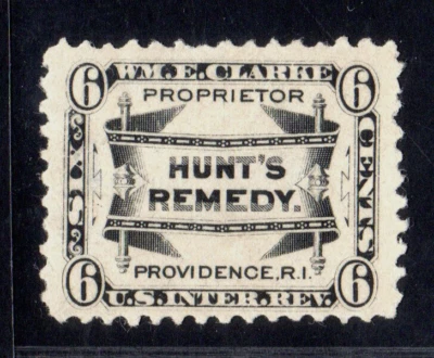RS57d Wm. E. Clarke. Hunt's Remedy Medicine Proprietary Revenue 6c Black WMK VF - Image 1 of 3