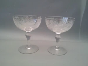 Antique etched crystal  champagne saucers coupes grape & vine - Picture 1 of 6