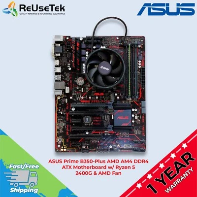 ASUS Prime B350-Plus AMD AM4 DDR4 ATX Motherboard w/ Ryzen 5 2400G & AMD Fan - Image 1 of 4