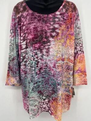 Cactus Womens Pink Blue Orange Graphic Lace Blouse Size XXL NEW Y2K Cotton NEW - Image 1 of 4