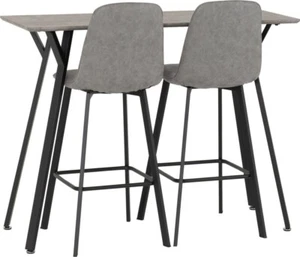 QUEBEC BAR TABLE SET CONCRETE EFFECT TABLE WITH 2 GREY FAUX LEATHER BAR CHAIRS - Picture 1 of 14