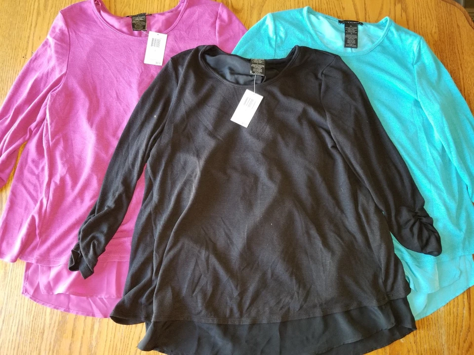 Nueva con etiquetas Camisa Grace Elements Manga 3/4 Top Capas Púrpura Aqua Negra XL 2XL M L S Foto 1 de 1