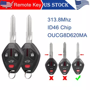 2 for 2007 2008 2009 2010 2011 2012 Mitsubishi Galant Eclipse Car Remote Key Fob - Picture 1 of 6