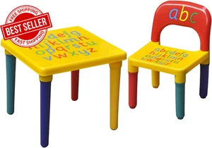 Plastic Table Chair Set ABC Alphabet Kids Furniture Learning Play Toddlers Play - Picture 1 of 9