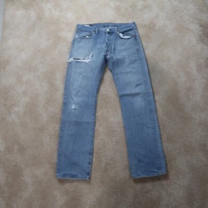 Levi's 501 Straight Leg Jeans Men's 34x34 Blue Denim Button Fly Distressed - Picture 1 of 14