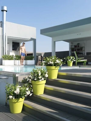 VASAR VASO FIORIERA TONDO IN PLASTICA CLEO 60cm Ø VARI COLORI CON RUOTE, NO RESINA