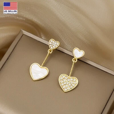 Шикарный женщин 925 серебряные серьги кристалл сердце асимметрия перламутр 1602 - Изображение 1 из 4