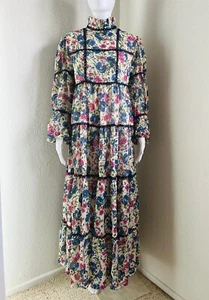 Vtg Joseph Magnin Dress Floral Smocked Maxi Bohemian Prairie Cottage Romance - Picture 1 of 17