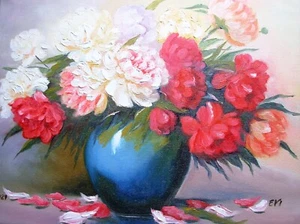 Peonies in Vase Original Oil Painting Floral Wall art Wall Decor Canvas 16x20 in - Picture 1 of 1