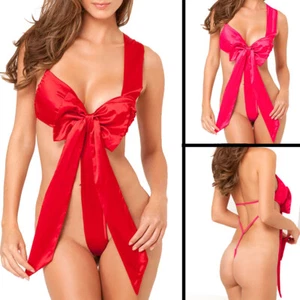 Sexy Lingerie For Women Satin Backless Babydoll Sleepwear Bow Knot Bodysuit US - Picture 1 of 10