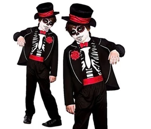 Boys DAY OF THE DEAD ZOMBIE Mexican Skull Halloween Fancy Dress Costume Age 3-13 - Picture 1 of 3